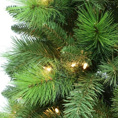 7.5ft Puleo Pre-Lit LED Slim Adirondack Pine Artificial Christmas Tree Multicolor Lights 4 7.5ft Puleo Pre-Lit LED Slim Adirondack Pine Artificial Christmas Tree Multicolor Lights - Image 2