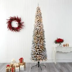 9ft Nearly Natural Pre-Lit Flocked Slim Artificial Christmas Tree Clear Lights 11 9ft Nearly Natural Pre-Lit Flocked Slim Artificial Christmas Tree Clear Lights -Outlet Xmas Decor Tree Store GUEST 7ef3b327 7f51 4d39 9ef5 9e2f30815117