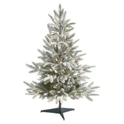 Nearly Natural 3’ Flocked Manchester Spruce Prelit LED Artificial Christmas Tree