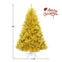 Tangkula Artificial Tinsel Christmas Tree Hinged Decoration Tree Champagne Gold -Outlet Xmas Decor Tree Store GUEST 7f9b0182 2c1f 4d9a 8d4a 4af8bc1768d3