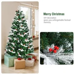Tangkula Premium Unlit Christmas Tree, Snow Flocked Hinged Artificial Christmas Tree Pine Full Tree with Solid Metal Stand -Outlet Xmas Decor Tree Store GUEST 7fc32cc2 17f3 4dbc 8b39 684facc0c4c1