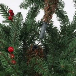 LuxenHome 5Ft Pre-Lit LED Artificial Slim Pine Christmas Tree with Pine Cones, Berries, and Red Wood Planter -Outlet Xmas Decor Tree Store GUEST 7ff11a07 beae 4bea 9a4e 2f743eee9562