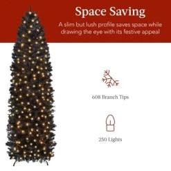 Best Choice Products Pre-Lit Black Artificial Christmas Tree, Holiday Pencil Tree w/ Metal Base -Outlet Xmas Decor Tree Store GUEST 7ff43eaf ff6a 41ea b3c0 ca7ecbeea34a