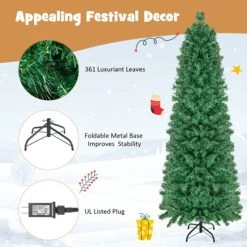 Tangkula 5/6/7/8 FT Fiber Optic Artificial Christmas Tree Prelit Pencil Christmas Tree with 361/517/697/889 Branch Tips Foldable Metal Stand -Outlet Xmas Decor Tree Store GUEST 7ff50f91 b012 4dd4 819a 5c494277ebd5