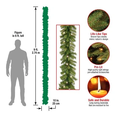 National Tree Company Pre-Lit Artificial Christmas Garland, Green, Norwood Fir, White Lights, Plug In, Christmas Collection, 9 Feet 5 National Tree Company Pre-Lit Artificial Christmas Garland, Green, Norwood Fir, White Lights, Plug In, Christmas Collection, 9 Feet - Image 3