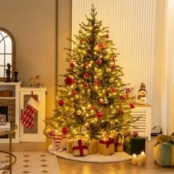 Costway 6/7 FT Pre-Lit Artificial Christmas Tree Hinged 788/1130 Branch Tips & 280/380 LED Lights