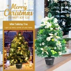 Tangkula 2ft Pre-lit Tabletop Christmas Tree Mini Artificial Evergreen Christmas Tree with Timer & Rich Ornaments -Outlet Xmas Decor Tree Store GUEST 81235072 d8a6 4a37 8795 f4230944e788