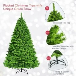 Costway 7.5ft Green Flocked Hinged Artificial Christmas Tree w/ Metal Stand Green -Outlet Xmas Decor Tree Store GUEST 81b4660a 7e15 4ec1 bd41 0454b193e90f