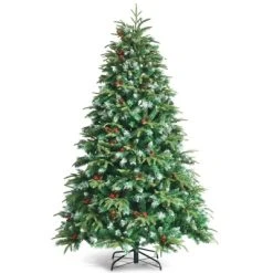 Tangkula Hinged Life-Like Christmas Tree W/ LED Lights Pre-Lit Artificial Xmas Tree W/ PE & PVC Leaves -Outlet Xmas Decor Tree Store GUEST 81f8f959 b4f1 4da7 9b3a 3766a57bb485