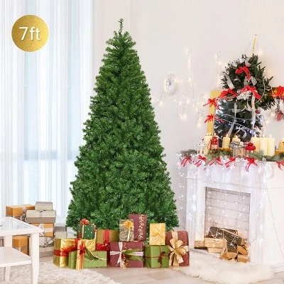 Costway 7Ft Pre-Lit Artificial Christmas Tree Hinged 500 LED Lights 3 Costway 7Ft Pre-Lit Artificial Christmas Tree Hinged 500 LED Lights