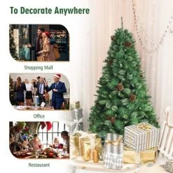 Costway 6ft 7ft8ft Unlit Hinged PVC Artificial Christmas Pine Tree with Red Berries -Outlet Xmas Decor Tree Store GUEST 835e8f94 f0a2 49cb 950a 3965ac56b021