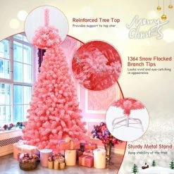 Costway 7.5ft Snow Flocked Hinged Artificial Christmas Tree w/ Metal Stand Pink -Outlet Xmas Decor Tree Store GUEST 837a4217 8198 47cf 8602 f14317cef3ce