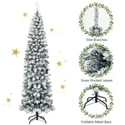 Costway 7.5Ft Unlit Hinged Snow Flocked Artificial Pencil Christmas Tree w/ 641 Tips -Outlet Xmas Decor Tree Store GUEST 8387b09e c7fc 42aa bb0f 3401349a71d1