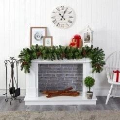 Nearly Natural 6' Pre-lit LED Mixed Pine with Pinecones Artificial Christmas Garland Green with Clear Lights