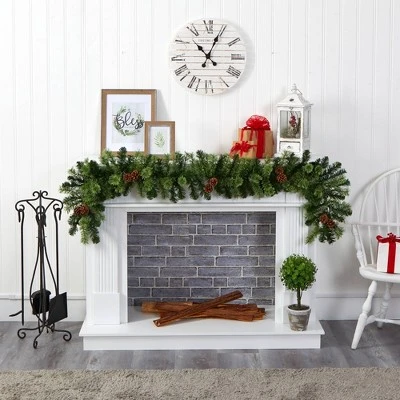 Nearly Natural 6' Pre-lit LED Mixed Pine with Pinecones Artificial Christmas Garland Green with Clear Lights 3 Nearly Natural 6' Pre-lit LED Mixed Pine with Pinecones Artificial Christmas Garland Green with Clear Lights