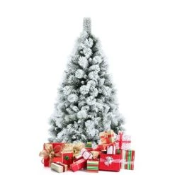 Tangkula 5FT Hinged Slim Artificial Xmas Tree, Snow-Flocked Pencil Christmas Tree W/ 470 Branch Tips -Outlet Xmas Decor Tree Store GUEST 8582b2db 983c 4654 8657 f0b774cef6ee