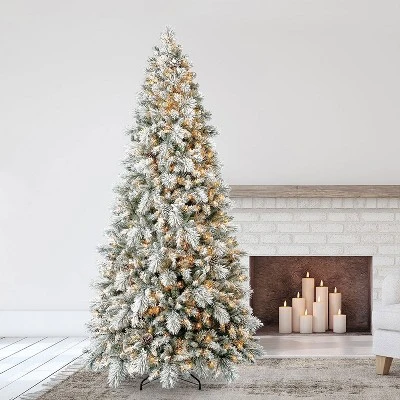 Home Heritage Pre-Lit Snowdrift Flocked Artificial Holiday Tree, Clear Lights, Natural-Looking PVC Foliage Tips, Metal Stand 3 Home Heritage Pre-Lit Snowdrift Flocked Artificial Holiday Tree, Clear Lights, Natural-Looking PVC Foliage Tips, Metal Stand