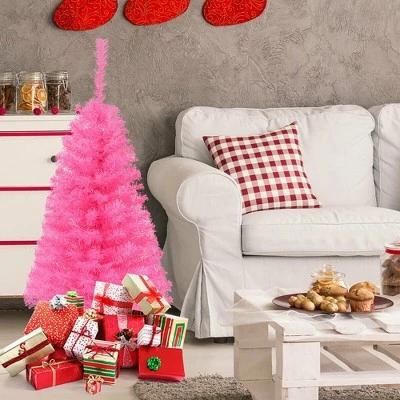 Costway 3 ft Premium Artificial Christmas Mini Tree Holiday Season Pink w/ Plastic Stand 5 Costway 3 ft Premium Artificial Christmas Mini Tree Holiday Season Pink w/ Plastic Stand - Image 3
