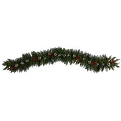 Nearly Natural 6' Pre-lit LED Extra Wide Flocked Tip Spruce with Pinecones and Berries Artificial Christmas Garland Green with Multicolor Lights -Outlet Xmas Decor Tree Store GUEST 85b82793 a6c0 4f8f 88a5 da4a7cd15dcc
