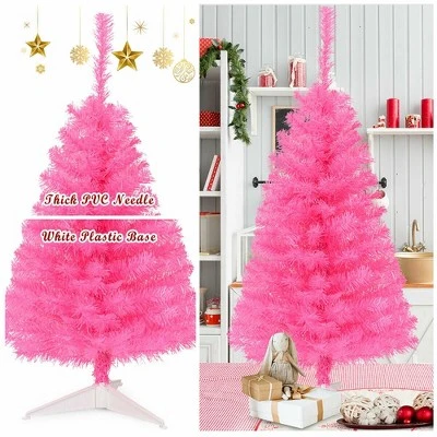 Costway 3 ft Premium Artificial Christmas Mini Tree Holiday Season Pink w/ Plastic Stand 7 Costway 3 ft Premium Artificial Christmas Mini Tree Holiday Season Pink w/ Plastic Stand - Image 5