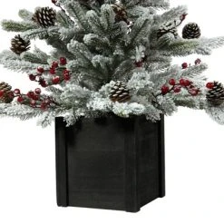 Haute Decor Haute Décor 36" Unlit Flocked Stockhorn Artificial Christmas Tree with Black Wood Pot