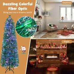 Tangkula 5/6/7/8 FT Fiber Optic Artificial Christmas Tree Prelit Pencil Christmas Tree with 361/517/697/889 Branch Tips Foldable Metal Stand -Outlet Xmas Decor Tree Store GUEST 8640936d e0d6 471f 91c0 bbb7a4c86794