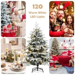 Tangkula Snow Flocked Christmas Tree, Pre-lit Artificial Xmas Tree w/ LED Lights & PE & PVC Branch Tips -Outlet Xmas Decor Tree Store GUEST 86eb5845 e198 455f ba0f 4bc48db0623c