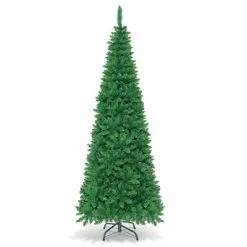 Tangkula 7.5ft Pencil Christmas Tree Pre-Lit Hinged Artificial Decoration w/ 350 Warm White Lights