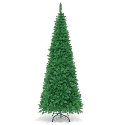 Tangkula 7.5ft Pencil Christmas Tree Pre-Lit Hinged Artificial Decoration w/ 350 Warm White Lights 3 Tangkula 7.5ft Pencil Christmas Tree Pre-Lit Hinged Artificial Decoration w/ 350 Warm White Lights