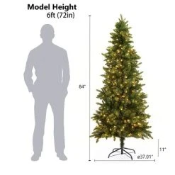 LuxenHome 7Ft Pre-Lit LED Artificial Slim Pine Christmas Tree -Outlet Xmas Decor Tree Store GUEST 87ba188f 56be 48b7 b538 7c67c437efe7