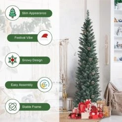 Costway 5ft/6ft/7ft Unlit Snowy PVC Artificial Slim Christmas Pencil Tree with Pine Cones -Outlet Xmas Decor Tree Store GUEST 87c15720 ab70 43fb a82e 753296f290f1