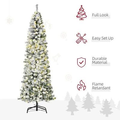 HOMCOM Pre-Lit Snow-Flocked Slim Douglas Fir Artificial Christmas Tree with Realistic Branches 10 HOMCOM Pre-Lit Snow-Flocked Slim Douglas Fir Artificial Christmas Tree with Realistic Branches - Image 8