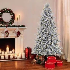6.5ft Pre-Lit Flocked Bradford Fir Artificial Christmas Tree - Puleo