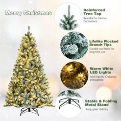 Tangkula 6FT Snow Flocked Artificial Christmas Hinged Tree Pre-lit Artificial Xmas Full Tree with 928 Branch Tips -Outlet Xmas Decor Tree Store GUEST 88948dee 13d7 4f47 8fd4 9493f277efb2