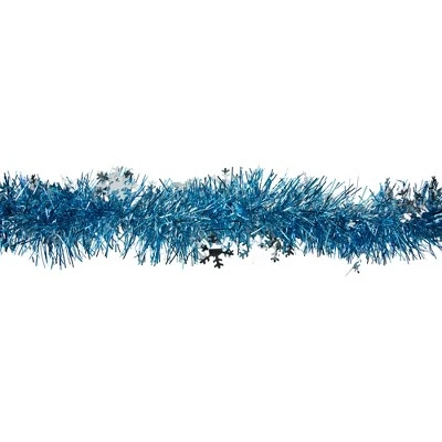 Northlight 12' x 3" Sky Blue and Silver Snowflakes Christmas Tinsel Garland - Unlit 4 Northlight 12' x 3" Sky Blue and Silver Snowflakes Christmas Tinsel Garland - Unlit - Image 2