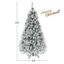 Costway 6ft/7.5ft/9ft Pre-Lit Premium Snow Flocked Hinged Artificial Christmas Tree with 250 Lights/450 Light/550 Lights