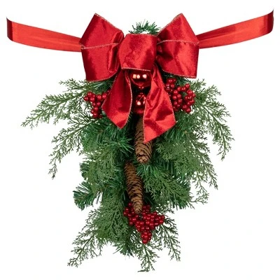 Northlight Set of 2 Mixed Cedar and Pine Christmas Chair Back Swags 4 Northlight Set of 2 Mixed Cedar and Pine Christmas Chair Back Swags - Image 2