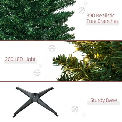 HOMCOM 6ft Tall Pre-Lit Slim Noble Fir Artificial Christmas Tree with Realistic Branches, 200 Warm White LED Lights and 390 Tips 6 HOMCOM 6ft Tall Pre-Lit Slim Noble Fir Artificial Christmas Tree with Realistic Branches, 200 Warm White LED Lights and 390 Tips - Image 4