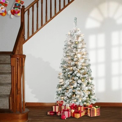 National Tree Company First Traditions Pre-Lit Medium Flocked Acacia Hinged Artificial Christmas Tree Clear Lights 3 National Tree Company First Traditions Pre-Lit Medium Flocked Acacia Hinged Artificial Christmas Tree Clear Lights