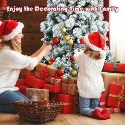 Costway 5ft/6ft/7ft Snow Flocked Hinged Artificial Slim Christmas Tree with Pine Needles 16 Costway 5ft/6ft/7ft Snow Flocked Hinged Artificial Slim Christmas Tree with Pine Needles -Outlet Xmas Decor Tree Store GUEST 8abe896c ad50 460d 8699 c64466f8cb43