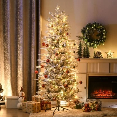 HOMCOM Prelit Artificial Christmas Tree Holiday Decoration with Snow Flocked Branches, Warm Yellow Clear Lights, Auto Open, Extra Bulb 4 HOMCOM Prelit Artificial Christmas Tree Holiday Decoration with Snow Flocked Branches, Warm Yellow Clear Lights, Auto Open, Extra Bulb - Image 2