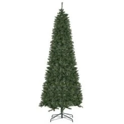HOMCOM 8 Foot Pine Artificial Christmas Tree, Slim Pencil Xmas Tree with 952 Realistic Branches, Steel Base, Auto Open, Green -Outlet Xmas Decor Tree Store GUEST 8b37b7df f3fb 4d0a a923 2cace73600b7