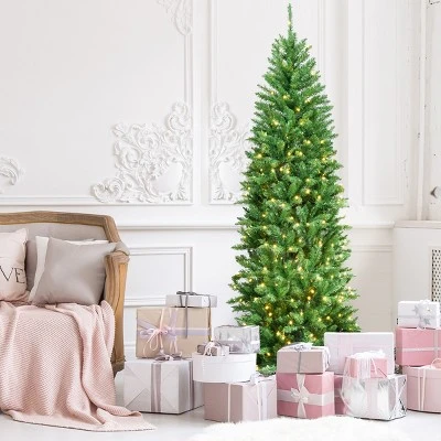 Tangkula Pre-lit Hinged Artificial Pencil Fir Christmas Tree with UL-listed Lights 5 Tangkula Pre-lit Hinged Artificial Pencil Fir Christmas Tree with UL-listed Lights - Image 3