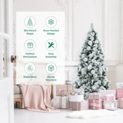 Costway 5ft/6ft/7ft Snow Flocked Hinged Artificial Slim Christmas Tree with Pine Needles 19 Costway 5ft/6ft/7ft Snow Flocked Hinged Artificial Slim Christmas Tree with Pine Needles -Outlet Xmas Decor Tree Store GUEST 8c62e56d 41ea 4d89 8145 028c9fdcfee9