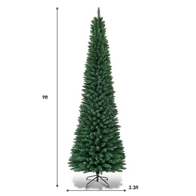 Tangkula 9'Artificial Slim Christmas Tree Pencil Shape Home Holiday Decor Green 6 Tangkula 9'Artificial Slim Christmas Tree Pencil Shape Home Holiday Decor Green - Image 4