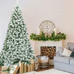 Costway 7.5FT Snow Flocked Artificial Christmas Tree Hinged w/1346 Tip and Foldable Base -Outlet Xmas Decor Tree Store GUEST 8de7bd10 3893 4ad0 8124 50548452d21a