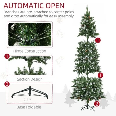 HOMCOM Skinny Prelit Artificial Christmas Tree Holiday Decoration with Snow-dipped Branches, Warm White LED Lights, Auto Open, Green 6 HOMCOM Skinny Prelit Artificial Christmas Tree Holiday Decoration with Snow-dipped Branches, Warm White LED Lights, Auto Open, Green - Image 4