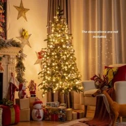 Costway 6ft Pre-Lit Artificial Hinged Pencil Christmas Tree w/250 Lights and Metal Stand