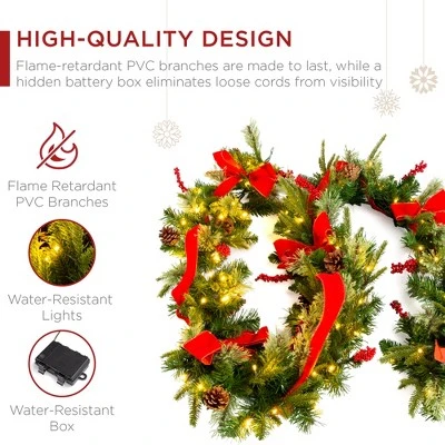 Best Choice Products 9ft Pre-Lit Christmas Garland, Battery Powered Decoration w/ 100 Lights, 180 Tips, Pine Cones 5 Best Choice Products 9ft Pre-Lit Christmas Garland, Battery Powered Decoration w/ 100 Lights, 180 Tips, Pine Cones - Image 3