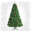 Tangkula 7ft Pre-Decorated Holiday Christmas Tree Unlit Artificial Pine Tree w/ Red Berries
